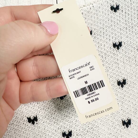 Francesca's Black Bow White Cropped Sweater women’s size medium NEW - Picture 3 of 9